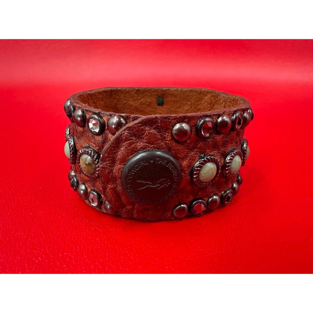 The Rowdy Cowgirl Leather Turquoise Rhinestone Classy Sassy Cuff Bracelet NWT - Picture 14 of 15